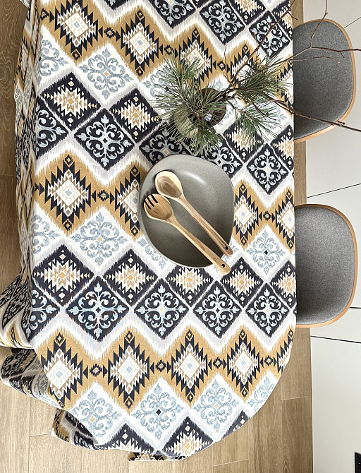 Ecotton Скатертина столова Ecotton DUCK 150х170 см водовідштовхувальна Орнамент синьо-жовта (25 Коломыя - изображение 3