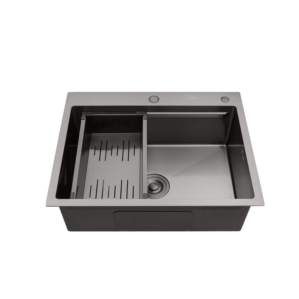 Кухонная мойка с нержавеющей стали Kroner KRP Schwarze - 63х50 HM PVD (3/1 мм) черная Киев - изображение 5