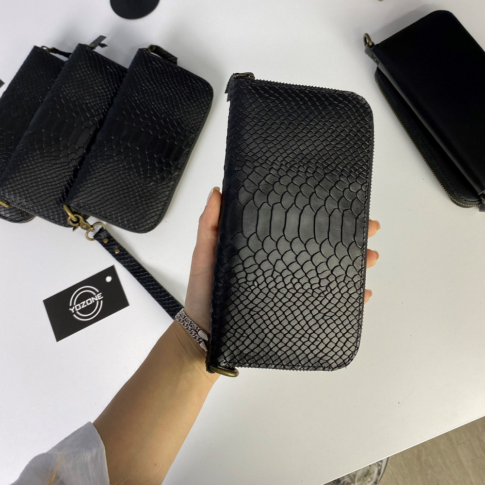 Шкіряний чоловічий гаманець, місткий клатч із відділеннями на блискавці, Crazy Horse, чорнийMasterSem Київ - фото 3