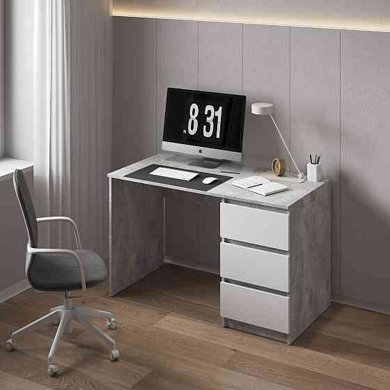 Компьютерный стол VAYS, письменный, современный, с тумбой cправа, 3 ящика з фасадами без ручек R-1 Бетон-Белый фасад Львов