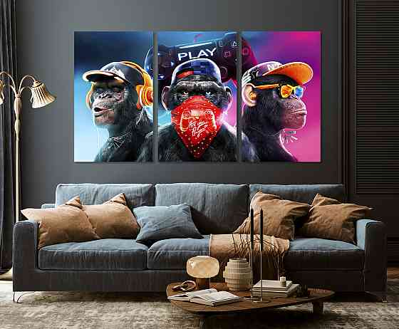 Модульна картина у вітальню/ спальню     Мавпи      ART-039_3A 100х150 см Київ