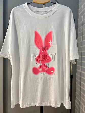 Футболка женская YIGOU 17 надпись рисунок кролик RABBIT оверсайз удлиненная one size, белый, one siz Одесса