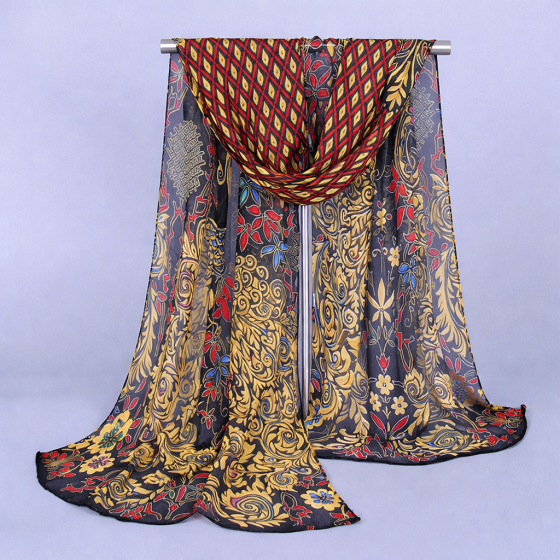 Женский шифоновый шарф с орнаментом 150 на 45 см разноцветный Киев