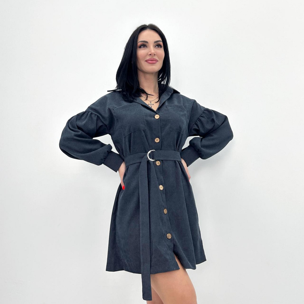 Вельветовое платье с широкими рукавами Margo 42-44, Трехнитка начес, Графит Киев - изображение 3