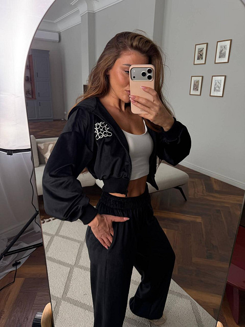 Жіночий велюровий костюм на блискавці Чорний, 42/46 Харків - фото 2