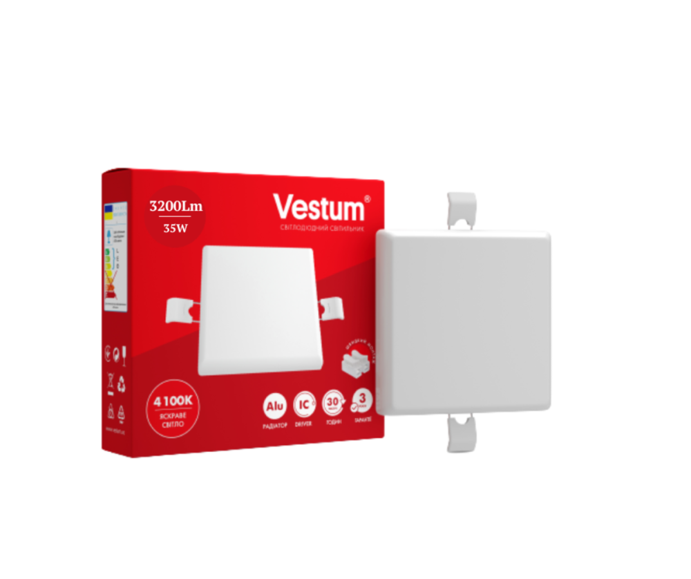 Квадратний світлодіодний врізний світильник "без рамки" Vestum 35W 4100K 1-VS-5515 Дніпро - фото 1