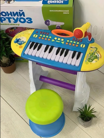 Синтезатор дитячий LIMO TOY з караоке на 24 клавішами на ніжках зі стільчиком та мікрофоном Блакитний (BB383BD) Чернігів