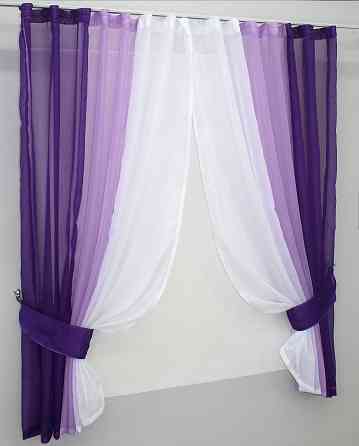 Кухонні штори VR-Textil № 054к комбіновані фіолетовий з бузковим і білим 400х170 см (50-571) Київ