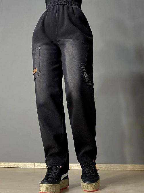 Брюки женские Alia 9148 утепленные на флисе мом большие размеры черные, черный, 5XL Киев - изображение 1