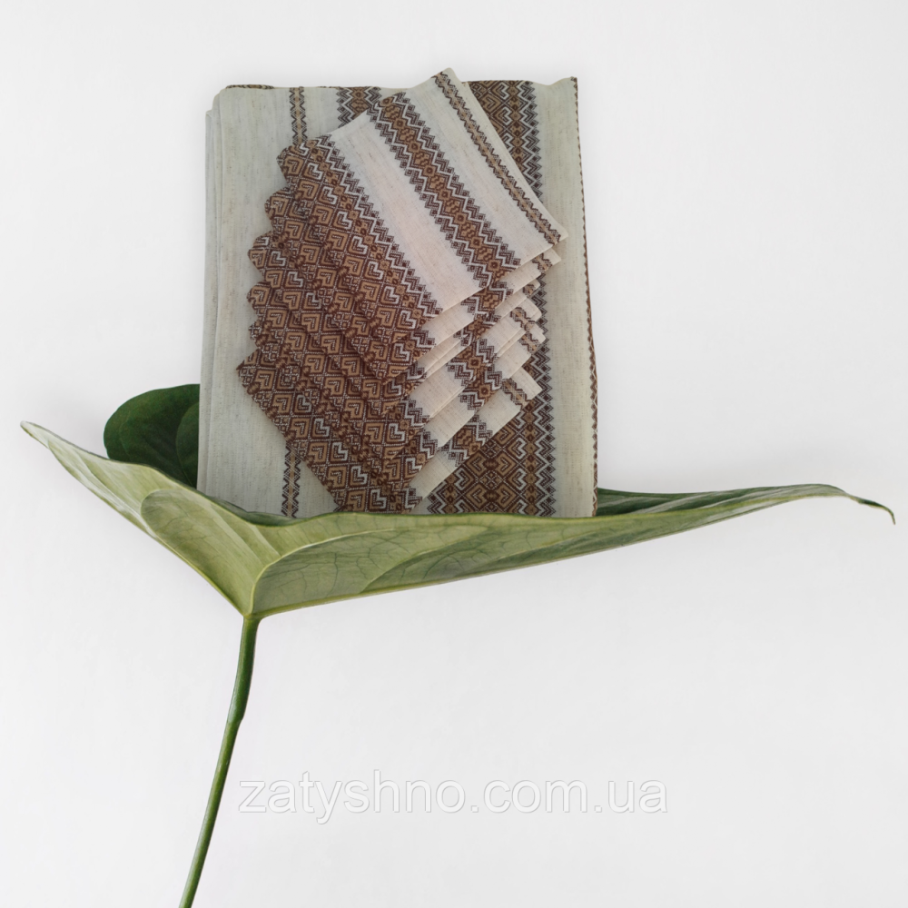 Вишита скатертина з серветками кавова Київ - фото 1