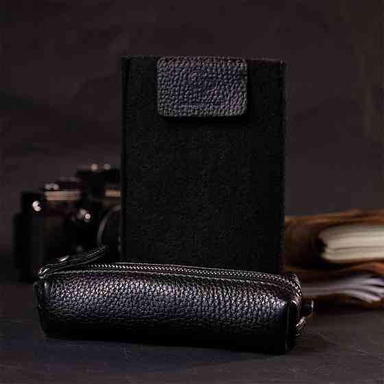 Практична шкіряна ключниця Чорний (GRANDE PELLE) Київ