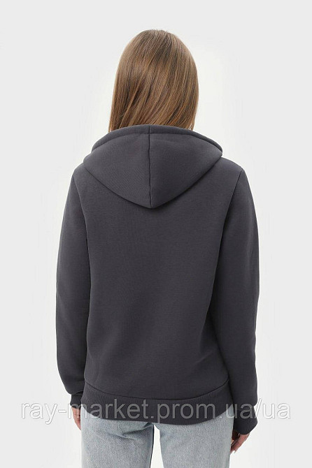 Худи на замке женское темно-серое утепленное RAY BASIC (U0405LM-Dark Grey) S, Демисезонная, Трехнитка с начесом (на флисе) Киев - изображение 4