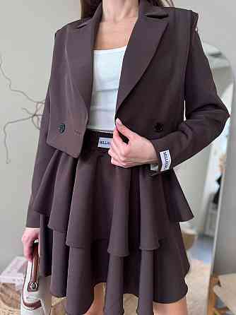 Женский стильный костюм двойка: пиджак и юбка креп-костюмка + подкладка Шоколад, 46/48 Одесса