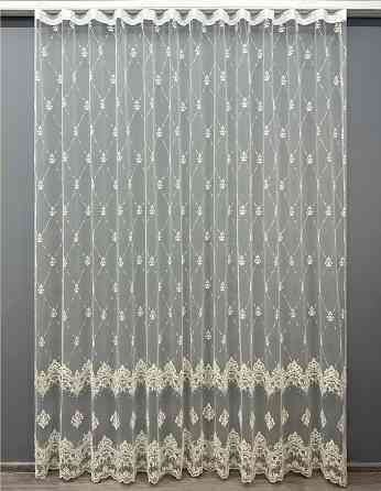 Тюль VR-Textil 1847т Фатин с вышивкой и люрексом Молочный с золотистым 300х270 см (40-201) Киев