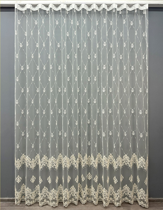 Тюль VR-Textil 1847т Фатин с вышивкой и люрексом Молочный с золотистым 300х270 см (40-201) Киев - изображение 2