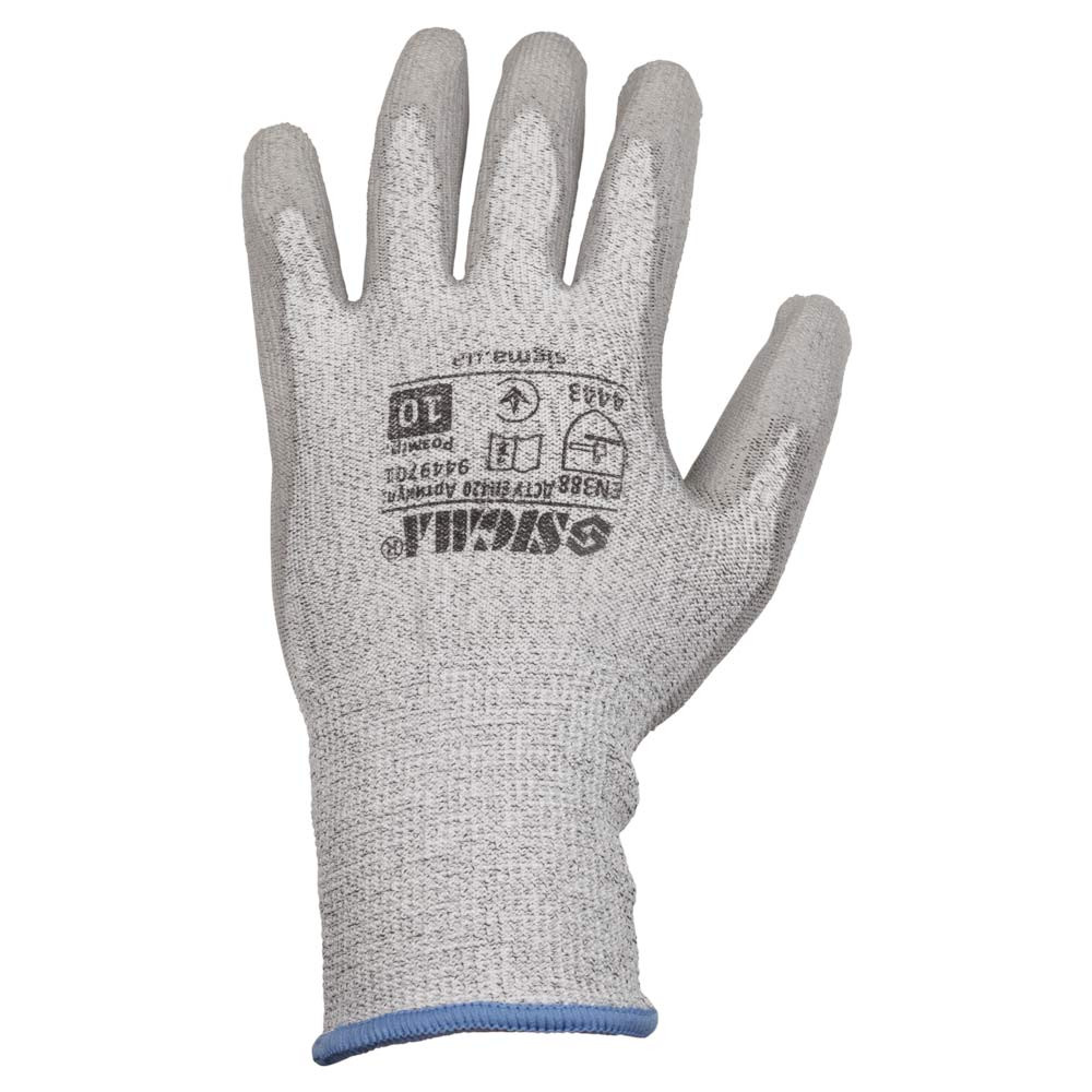 Sigma Перчатки трикотажные Антипорез с частичным ПУ покрытием р10 (серые-манжет) SIGMA (9449701 Киев - изображение 4
