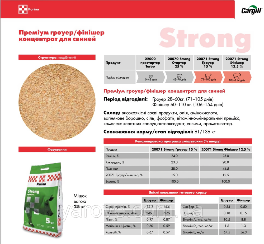 Концентрат Purina Cargill Strong преміум для свиней (гроуер 15%, фінішер 12.5%), 25 кг Вінниця - фото 2
