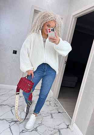 Кардиган в'язаний із капюоном на блискавці толстовка Молочно-білий Київ