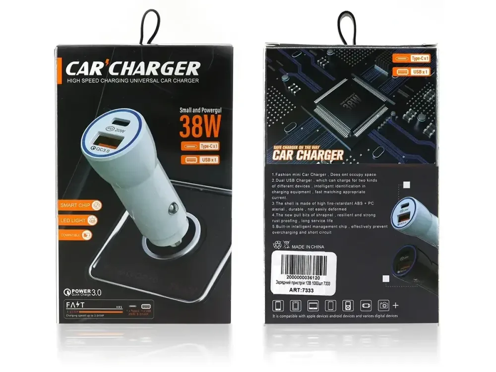 Зарядний пристрій 12В 3,0А 20Вт QC3.0 USBx1 Type-Cx1 YY-GN-PD Одеса - фото 5