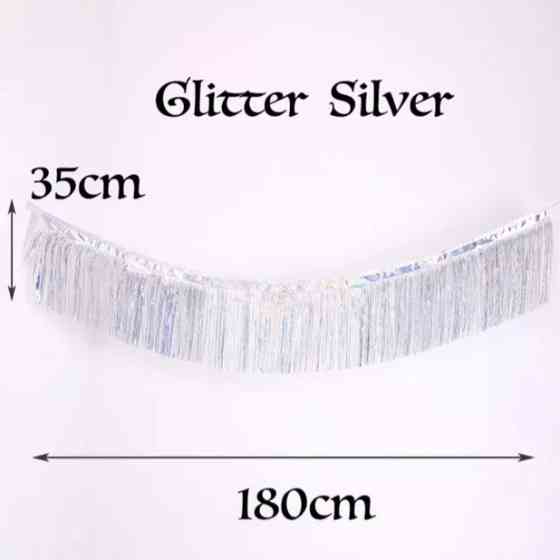 Дождик гирлянда для праздника с голограммой 180 на 35 см серебристый Киев