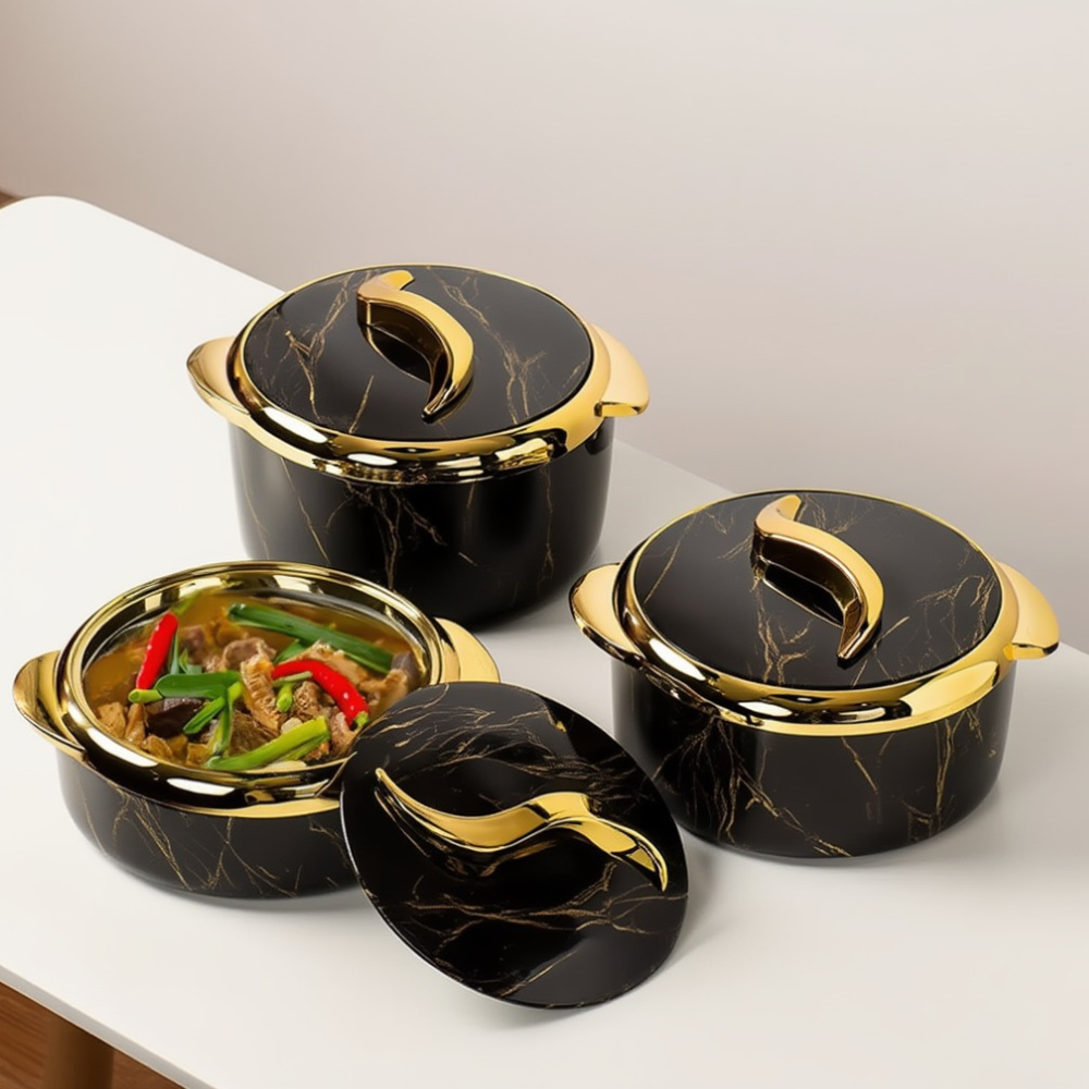 Набор термосов для еды 3в1 термоконтейнеры для сервировки стола, для хранения горячей и холодной пищи 2.5-2-1.5 л,чёрный Каменец-Подольский - изображение 3