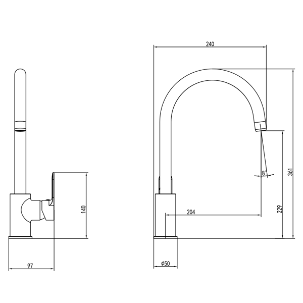 Змішувач RIVA Ø35 для кухні J-злив на гайці CORSO DE-4B139C (9629100) Київ - фото 6