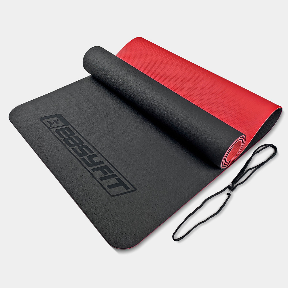 EasyFit Килимок для йоги та фітнесу EasyFit TPE+TC 6мм двошаровий чорний-червоний Коломыя - изображение 1