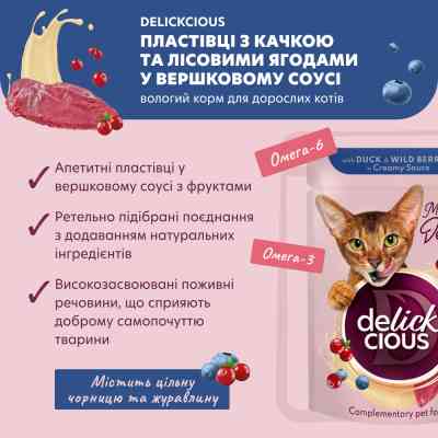 Влажный корм для кошек Delickcious Хлопья с кроликом и тропическими фруктами в сливочном соусе 80 г (4820269141841) Винница