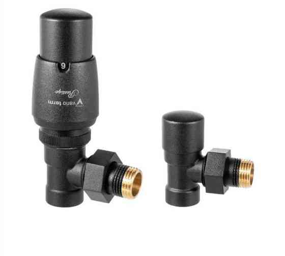 Комплект термостатичний вентилів Vario Term ROYAL, кутовий, чорний структурний. Київ