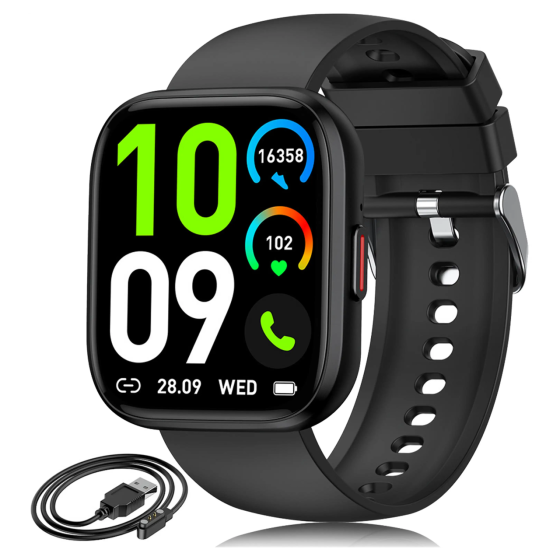 Смарт-часы EYUSALL P114 1,85″, Bluetooth-звонки, пульсометр, SpO2, 100+ спортивных режимов, IPX8, iOS/Android, Black Киев