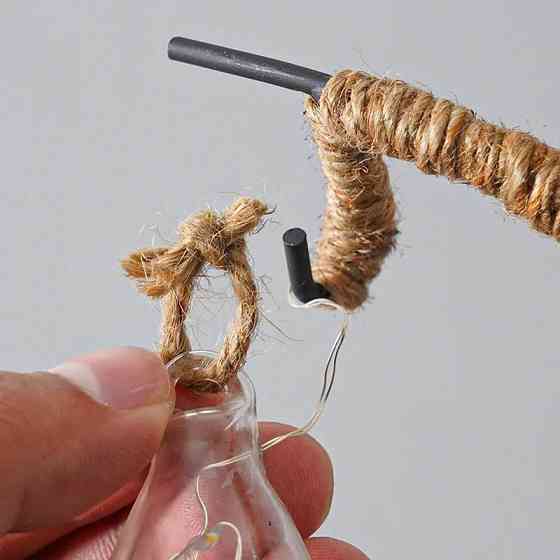 Світильник на батарейках нічник у формі місяця Niki Light металевий каркас та конопляна мотузка теплий білий Київ