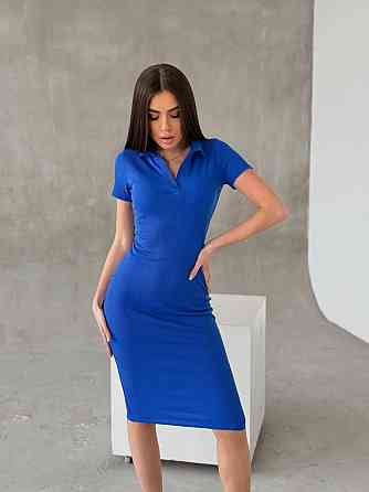 Жіноче базове плаття-поло з коротким рукавом турецький рубчик Електрик, 42/44 Одеса