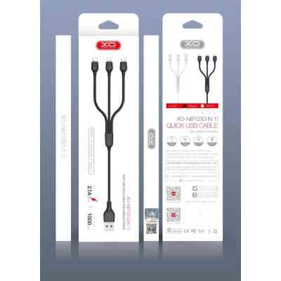 Дата кабель USB 2.0 AM to Lightning + Micro 5P + USB-C 1.0m 2.1A black XO (NB103-3in1-1-BK) Винница