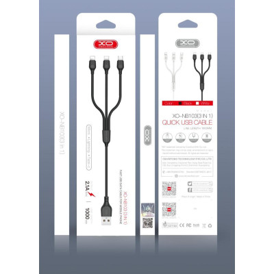 Дата кабель USB 2.0 AM to Lightning + Micro 5P + USB-C 1.0m 2.1A black XO (NB103-3in1-1-BK) Винница - изображение 2
