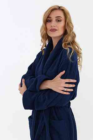 Жіночий халат Ideal Textile банний махровий Темно-синій XL (56860469) Чернівці