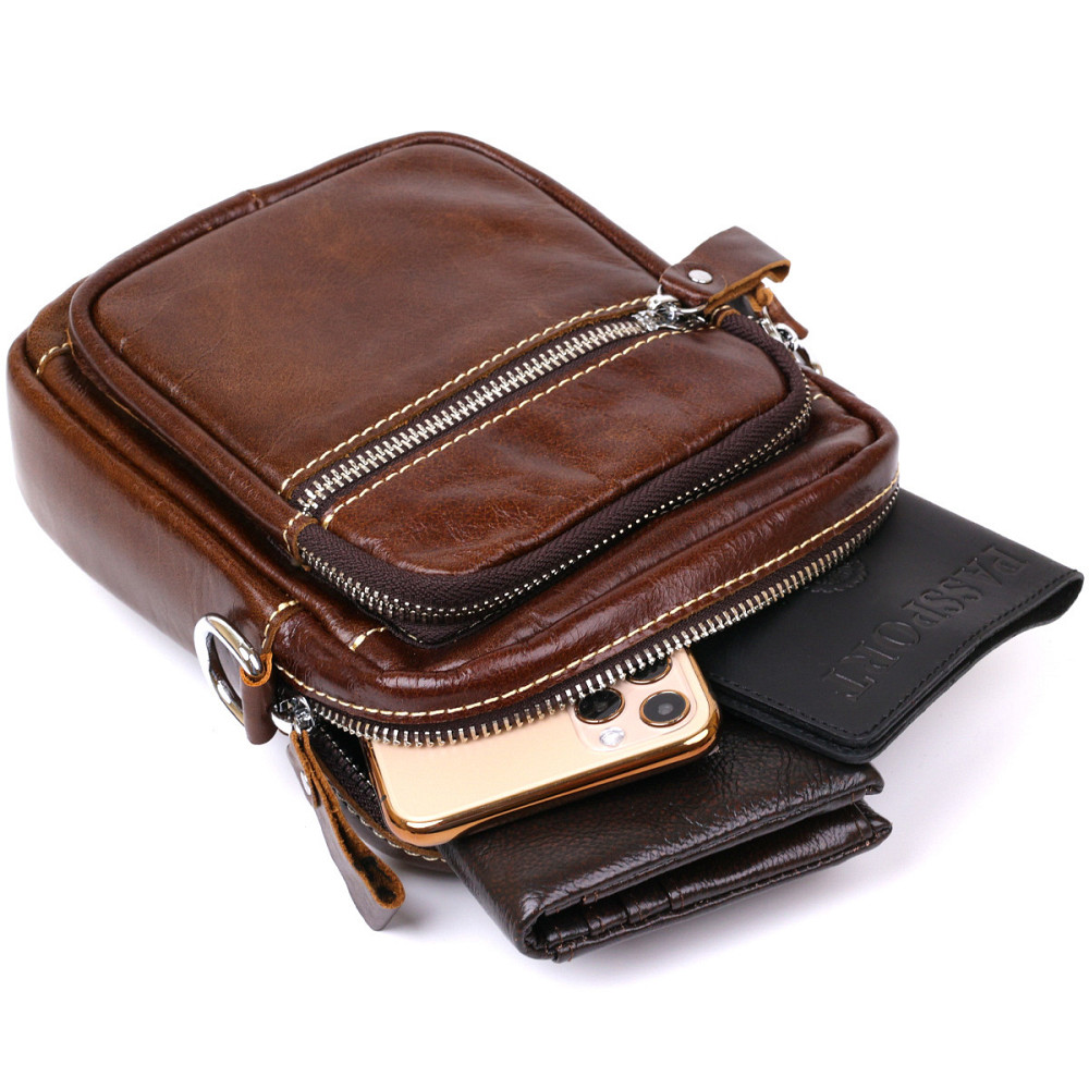 Небольшая мужская сумка из натуральной кожи Vintage 20478 Коричневый Киев - изображение 5