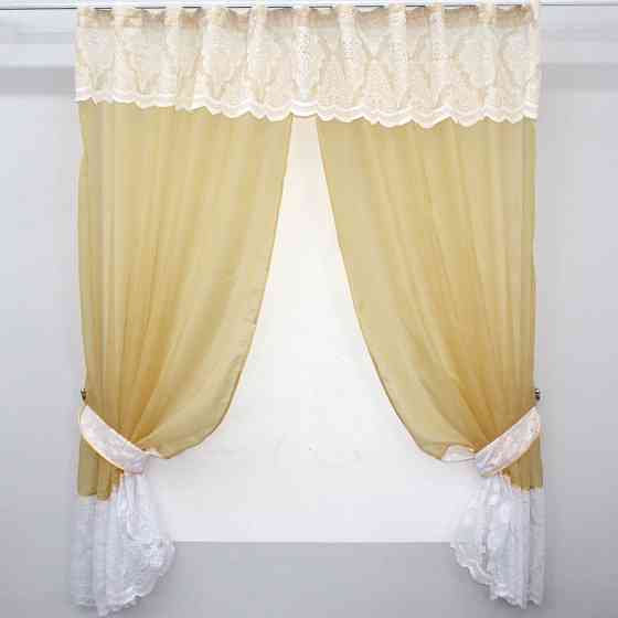 Кухонный комплект VR-Textil № 085к шторки с ламбрекеном золотистый с белым 270х170 см (52-0408) Киев