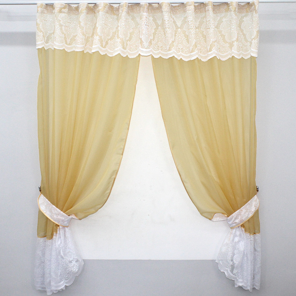 Кухонный комплект VR-Textil № 085к шторки с ламбрекеном золотистый с белым 270х170 см (52-0408) Киев - изображение 1