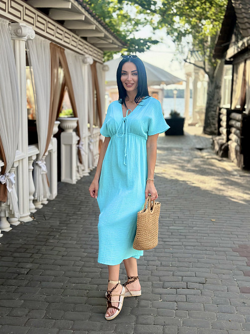Довга муслінова сукня "Lira" | Батал Блакитний, 54-56 Київ - фото 3