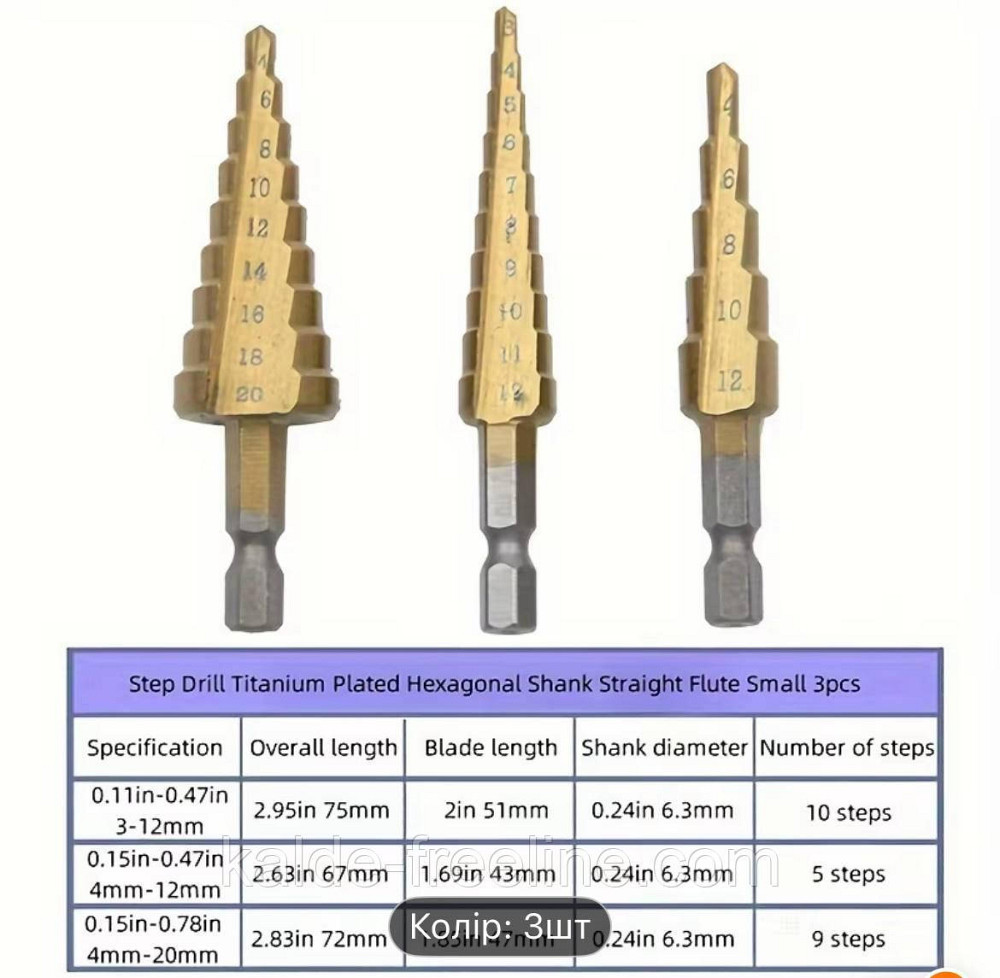 Набор ступенчатых сверл с титановым покрытием Харків - фото 3