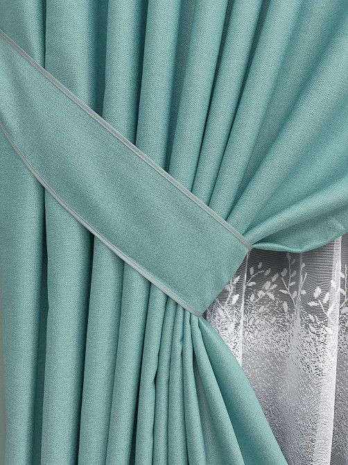 Комплект штор VR-Textil Шеніл 100х270 2шт і Тюль 400х270 1697ш-1680т Світло-бірюзовий з білим 71-197/2 Київ - фото 4