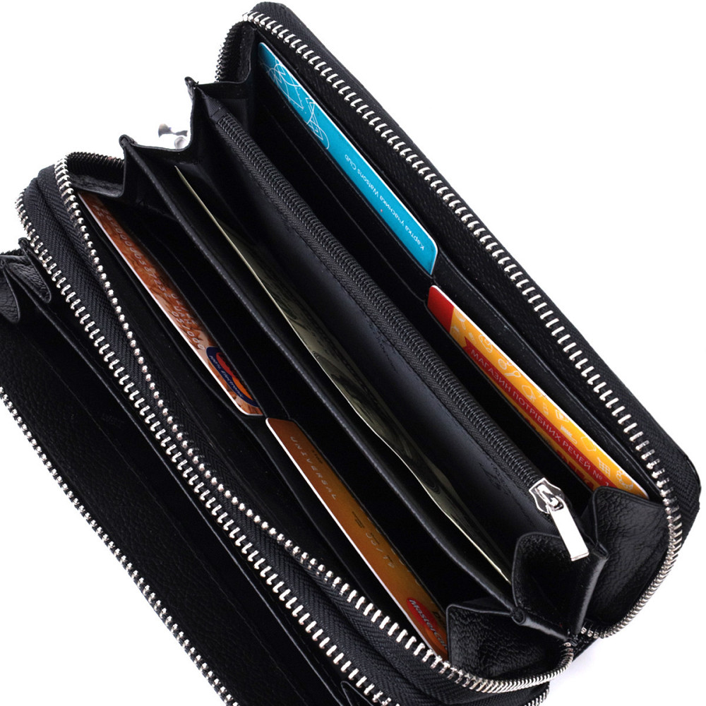 Стильный фактурный клатч на два отделения из лакированной натуральной кожи Черный (ST Leather) Киев - изображение 3