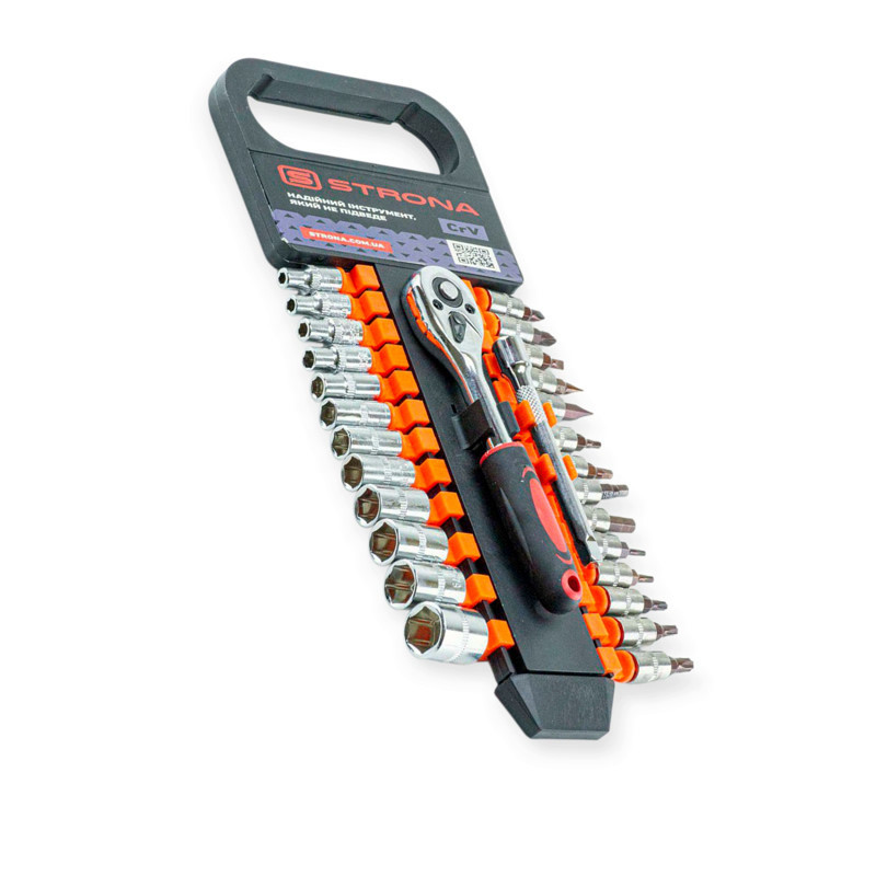 Набір головок 1/4" 28шт, 4-14 мм, головок-вставок TORX, PH, HEX, SL, з тріщ., подовжує. (планшет) Мукачево - фото 1