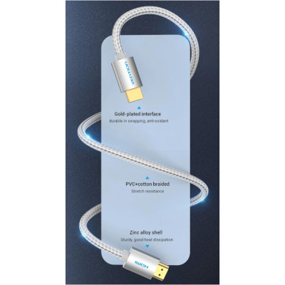 Кабель HDMI M - M, 3.0 м, V2.0, 4K 60Гц, обплетення, Silver Metal Type Vention Винница - изображение 5
