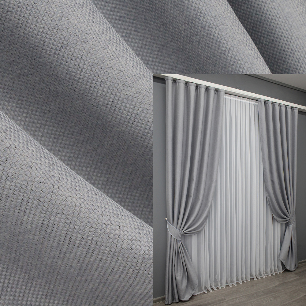 Комплект готовых штор VR-Textil Лен-блэкаут № 1397ш Серый 150х270см 2 шт (33-0267) Киев - изображение 1