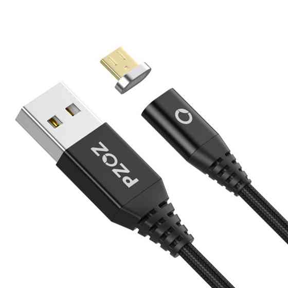 Магнітний кабель Micro USB PZOZ для заряджання і передачі даних (Чорний, 1м) Николаев