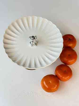 Тортівниця підставка для торта на ніжці «White kitchen» 21*13,5 см кераміка+дерево 8030-323 Київ