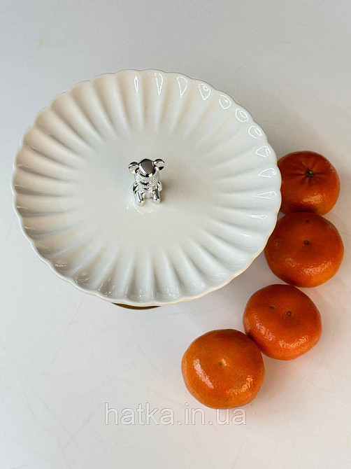 Тортівниця підставка для торта на ніжці «White kitchen» 21*13,5 см кераміка+дерево 8030-323 Київ - фото 2