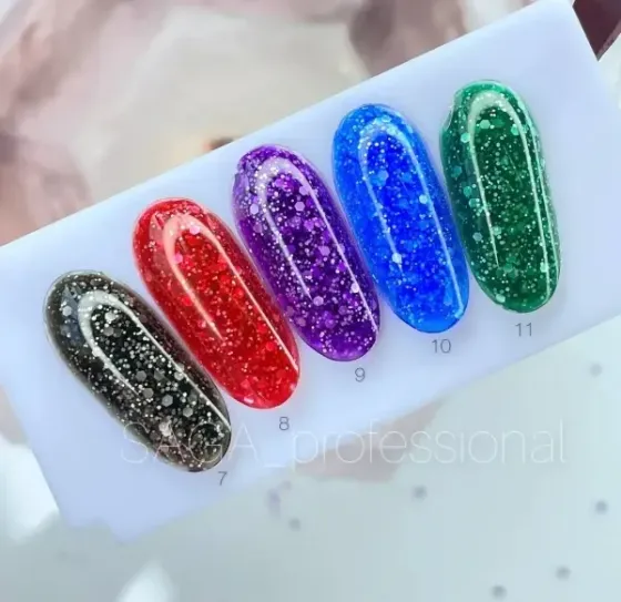 Гель-лак SAGA Marmelade №7 летняя коллекция оттенков мармелада (черный с хлопьями), 9 мл Киев