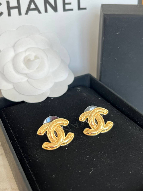 Сережки гвіздки Шанель покриття золото 18К Одеса - фото 4